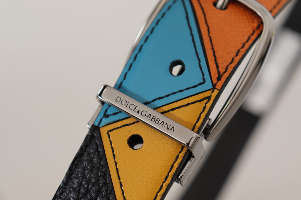 Dolce & Gabbana Multicolor Leather Silver Tone Logo Buckle Belt - Maison Luxe