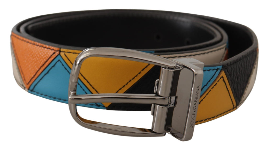 Dolce & Gabbana Multicolor Leather Silver Tone Logo Buckle Belt - Maison Luxe