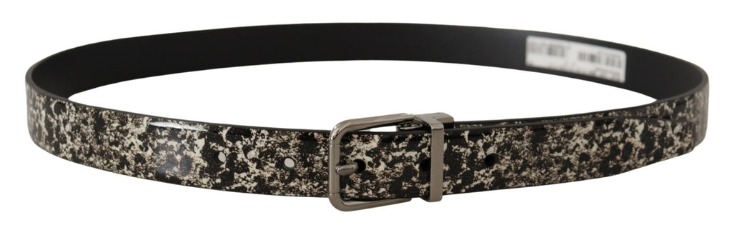Dolce & Gabbana Black Marble Print Leather Silver Logo Buckle Belt - Maison Luxe