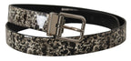 Dolce & Gabbana Black Marble Print Leather Silver Logo Buckle Belt - Maison Luxe