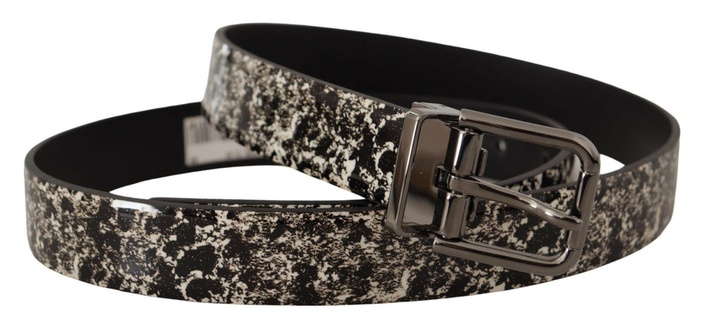 Dolce & Gabbana Black Marble Print Leather Gray Logo Belt - Maison Luxe