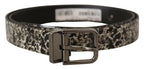 Dolce & Gabbana Black Marble Print Leather Gray Logo Belt - Maison Luxe