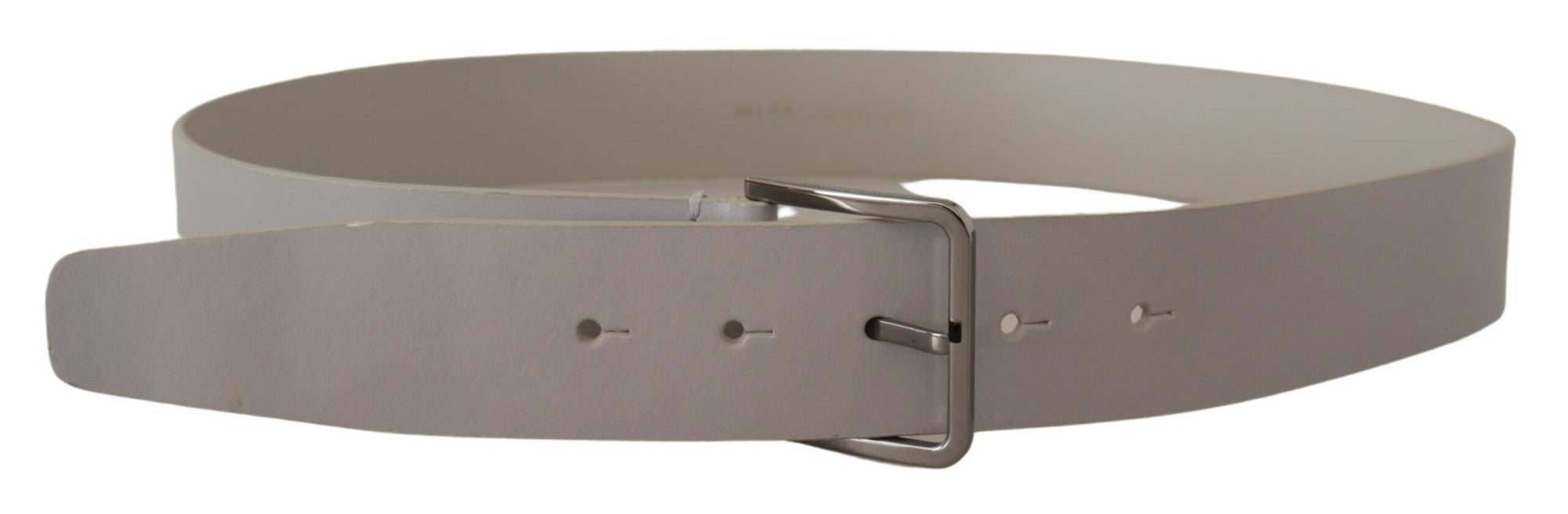 Dolce & Gabbana White Leather Wide Silver Metal Buckle Belt - Maison Luxe