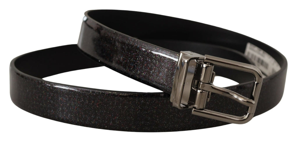 Dolce & Gabbana Black Vernice Puntinata Leather Silver Tone Metal Belt - Maison Luxe