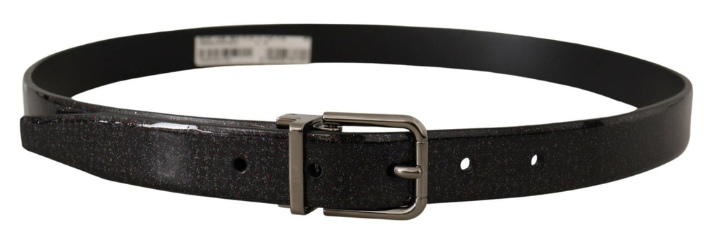 Dolce & Gabbana Black Vernice Puntinata Leather Silver Tone Metal Belt - Maison Luxe