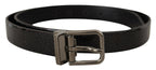 Dolce & Gabbana Black Vernice Puntinata Leather Silver Tone Metal Belt - Maison Luxe