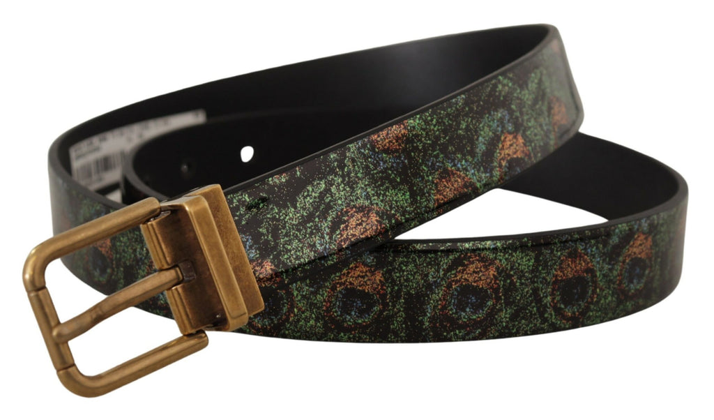 Dolce & Gabbana Multicolor Leather Vernice Pavone Bronze Metal Belt - Maison Luxe