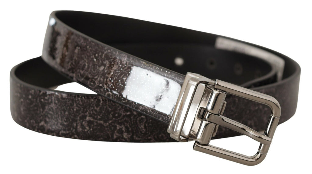 Dolce & Gabbana Black Goccia Glitter Patent Leather Buckle Vernice Belt - Maison Luxe