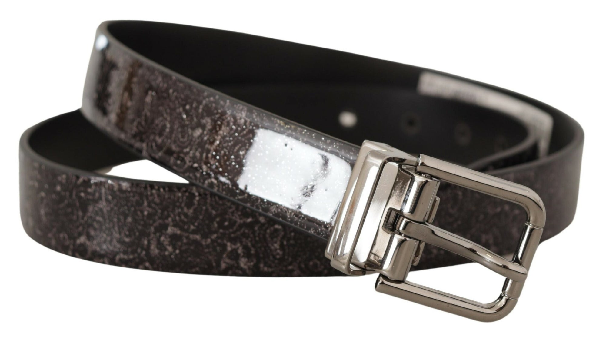 Dolce & Gabbana Black Goccia Glitter Patent Leather Buckle Vernice Belt - Maison Luxe