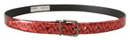 Dolce & Gabbana Red Herringbone Leather Gray Tone Buckle Belt - Maison Luxe