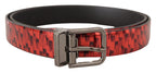 Dolce & Gabbana Red Herringbone Leather Gray Tone Buckle Belt - Maison Luxe