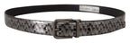 Dolce & Gabbana Gray Herringbone Leather Gray 3D Metal Buckle Belt - Maison Luxe