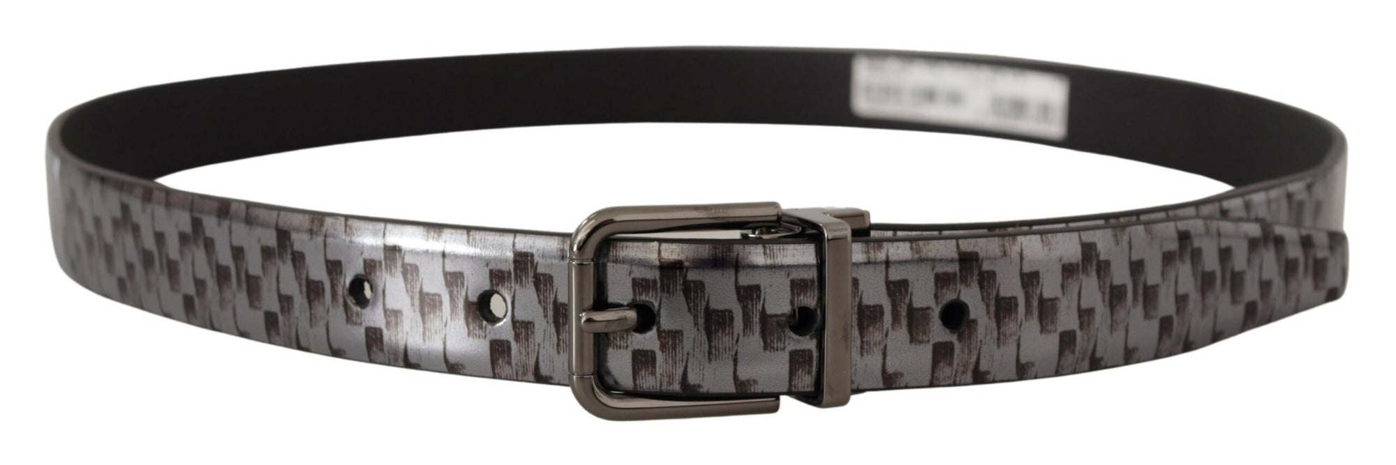 Dolce & Gabbana Gray Herringbone Leather Gray 3D Metal Buckle Belt - Maison Luxe