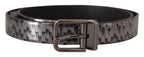 Dolce & Gabbana Gray Herringbone Leather Gray 3D Metal Buckle Belt - Maison Luxe
