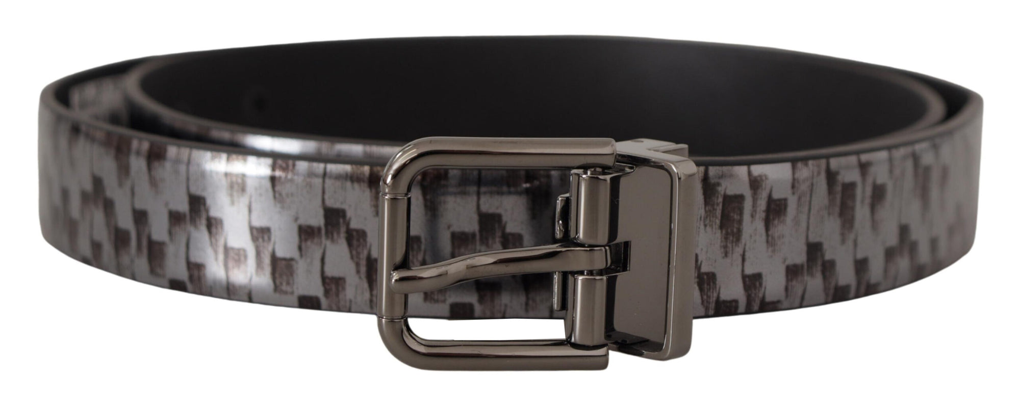 Dolce & Gabbana Gray Herringbone Leather Gray 3D Metal Buckle Belt - Maison Luxe