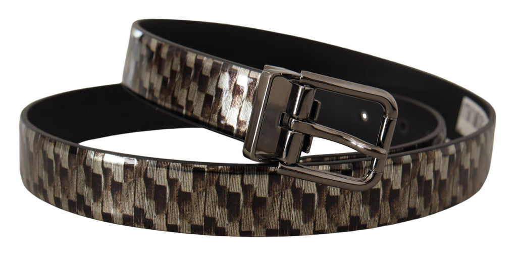 Dolce & Gabbana Brown Herringbone Leather Gray Belt - Maison Luxe