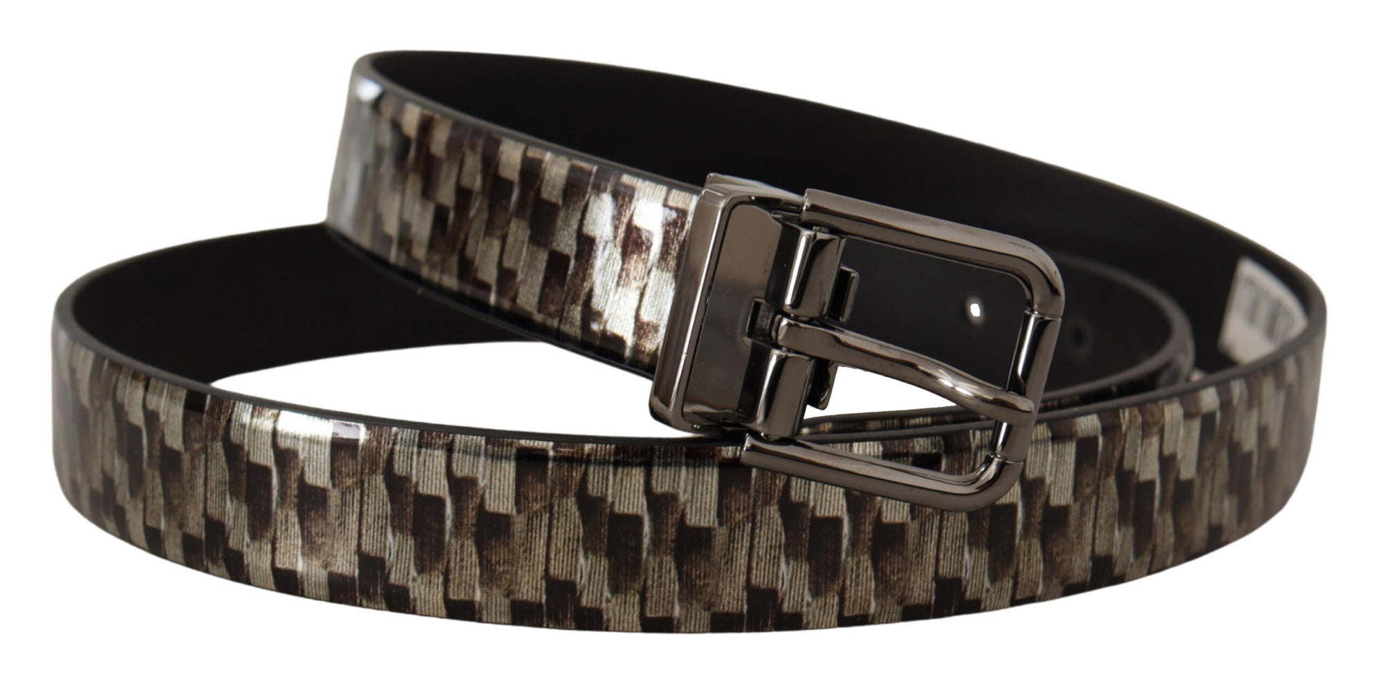 Dolce & Gabbana Brown Herringbone Leather Gray Belt - Maison Luxe