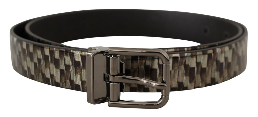 Dolce & Gabbana Brown Herringbone Leather Gray Belt - Maison Luxe