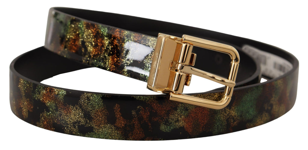 Dolce & Gabbana Black Green Leather Bronze Metal Buckle Belt - Maison Luxe