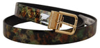 Dolce & Gabbana Black Green Leather Bronze Metal Buckle Belt - Maison Luxe