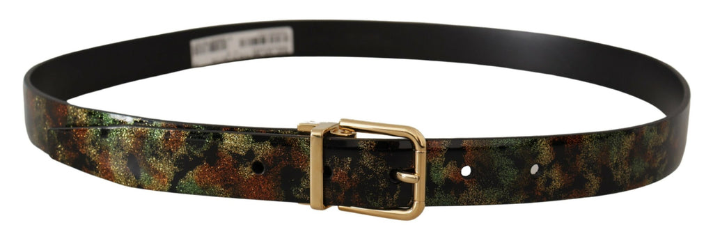 Dolce & Gabbana Black Green Leather Bronze Metal Buckle Belt - Maison Luxe