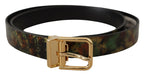 Dolce & Gabbana Black Green Leather Bronze Metal Buckle Belt - Maison Luxe