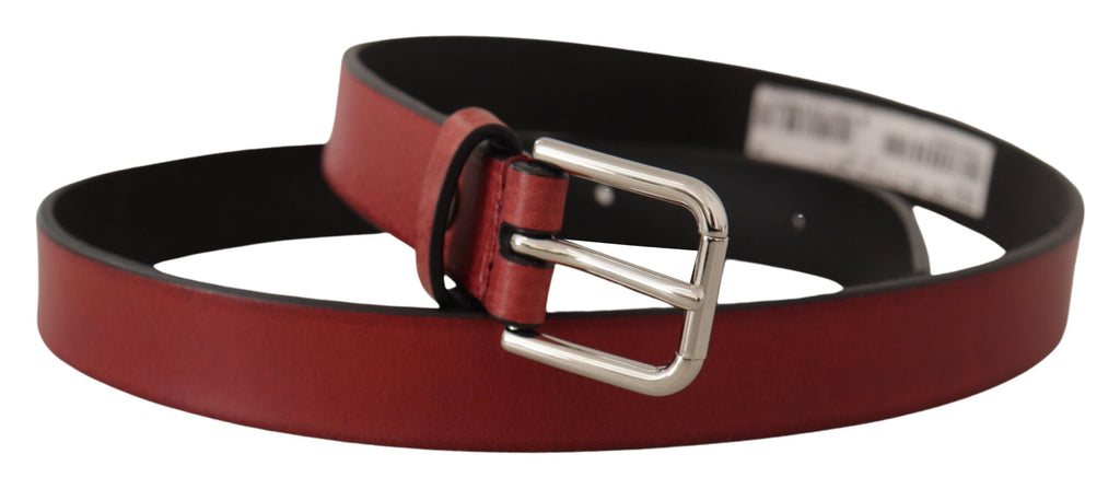 Dolce & Gabbana Maroon Vitello Leather Silver Metal Belt - Maison Luxe