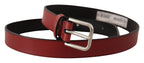 Dolce & Gabbana Maroon Vitello Leather Silver Metal Belt - Maison Luxe