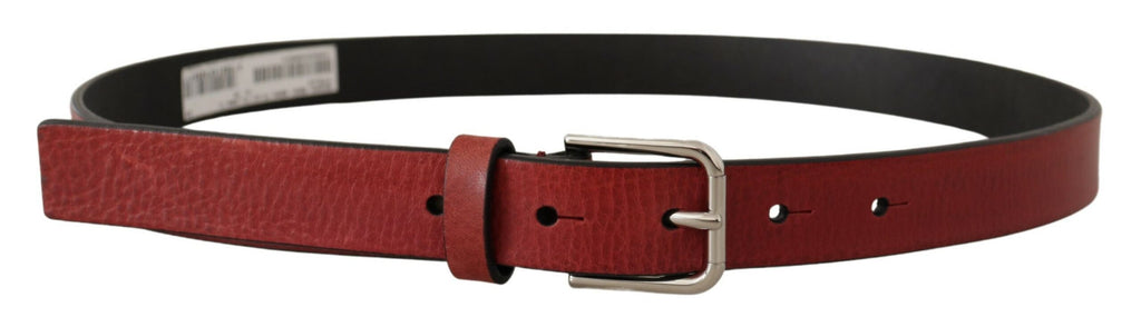 Dolce & Gabbana Maroon Vitello Leather Silver Metal Belt - Maison Luxe