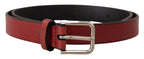 Dolce & Gabbana Maroon Vitello Leather Silver Metal Belt - Maison Luxe