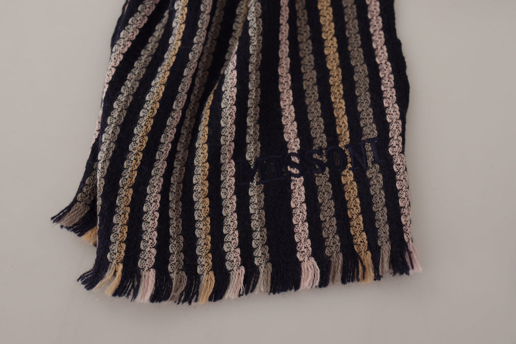 Missoni Multicolor Stripes Wool Knit Fringe Shawl Scarf - Maison Luxe