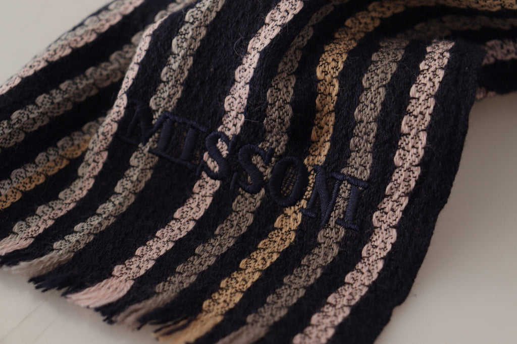 Missoni Multicolor Stripes Wool Knit Fringe Shawl Scarf - Maison Luxe