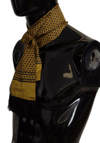 Dolce & Gabbana Yellow Patterned Silk Neck Wrap Fringe Scarf - Maison Luxe