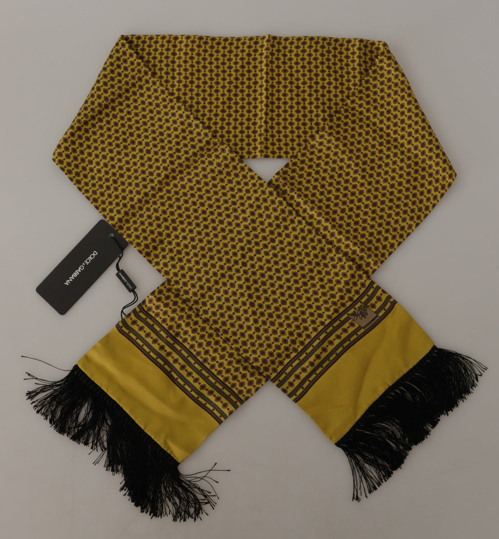 Dolce & Gabbana Yellow Patterned Silk Neck Wrap Fringe Scarf - Maison Luxe