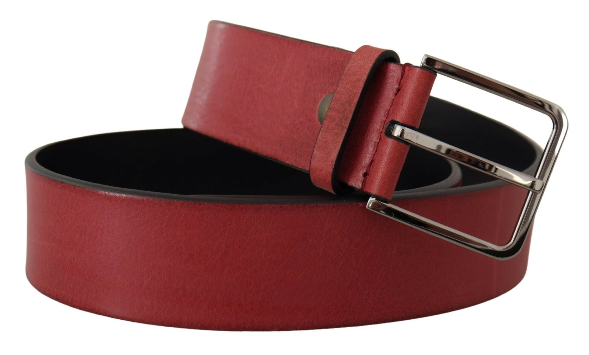 Dolce & Gabbana Maroon Vitello Silver Metal Logo Buckle Belt - Maison Luxe