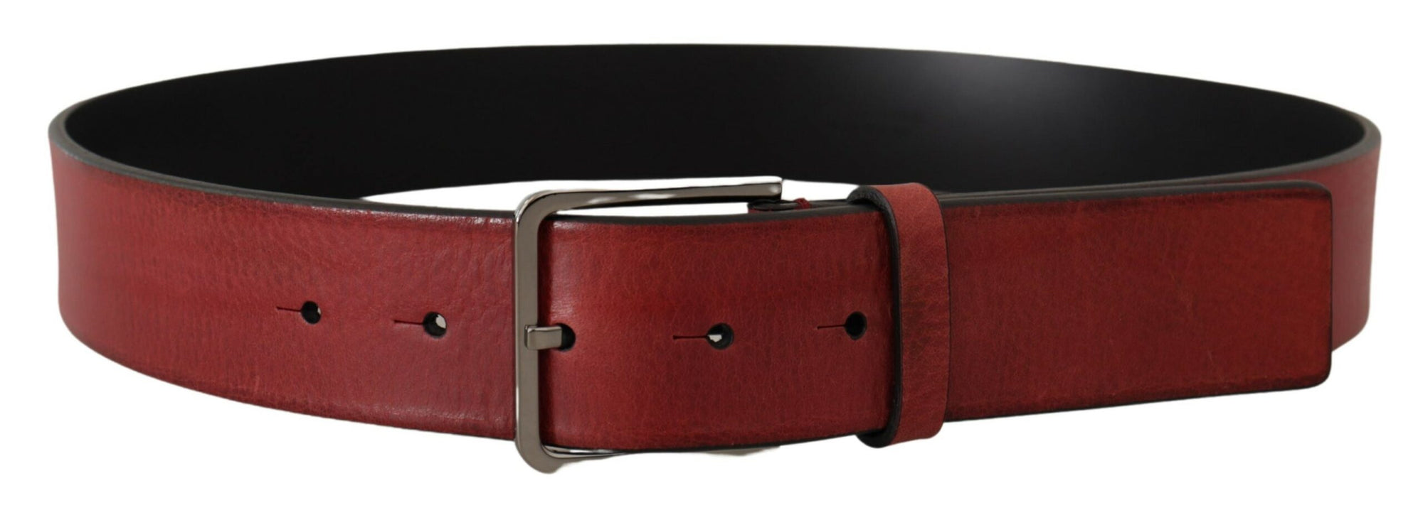 Dolce & Gabbana Maroon Vitello Silver Metal Logo Buckle Belt - Maison Luxe