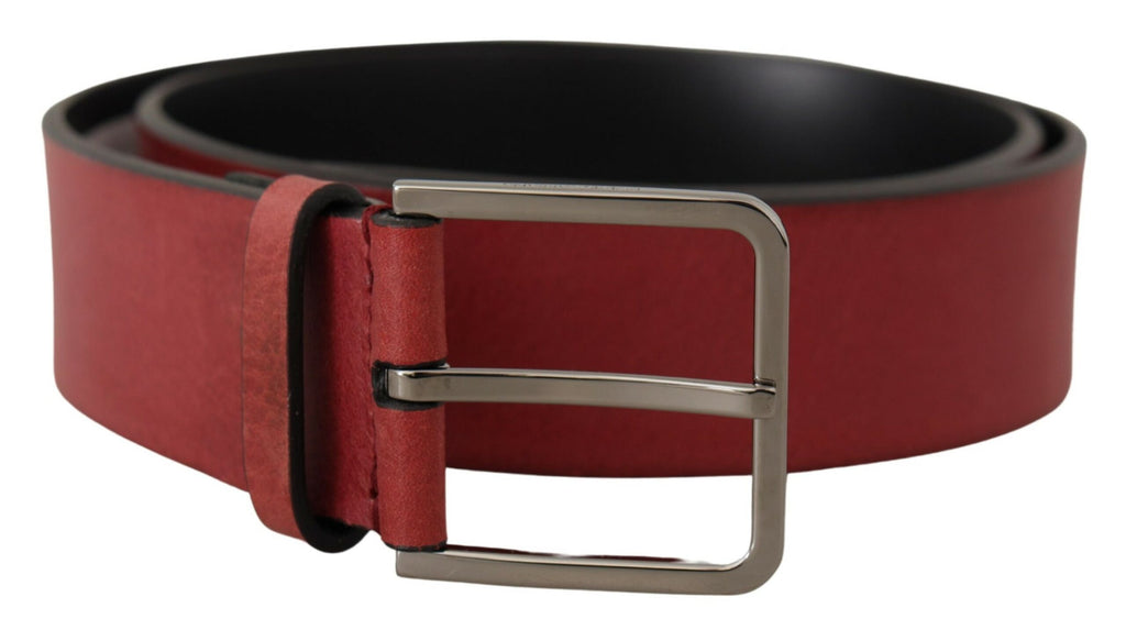 Dolce & Gabbana Maroon Vitello Silver Metal Logo Buckle Belt - Maison Luxe