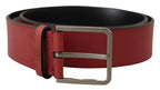 Dolce & Gabbana Maroon Vitello Silver Metal Logo Buckle Belt - Maison Luxe