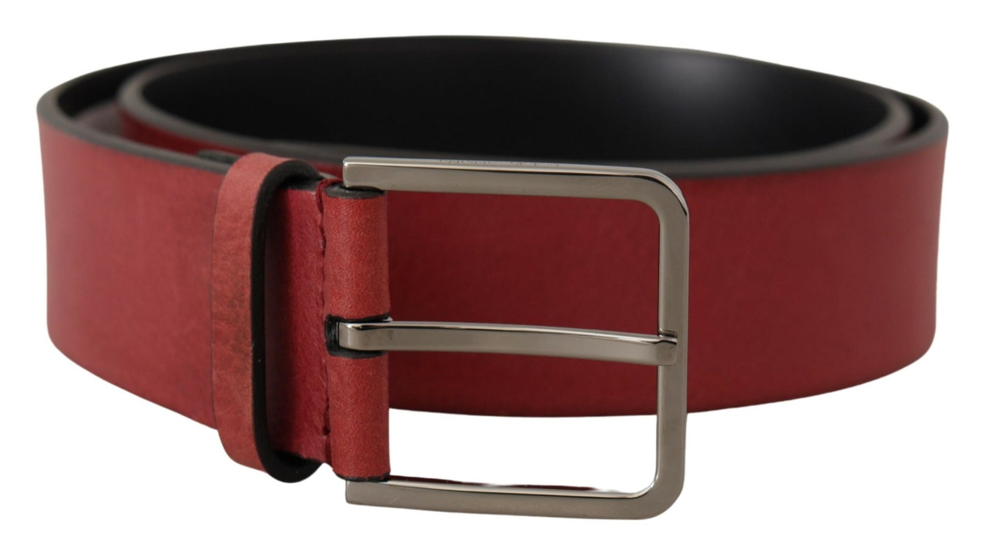 Dolce & Gabbana Maroon Vitello Silver Metal Logo Buckle Belt - Maison Luxe