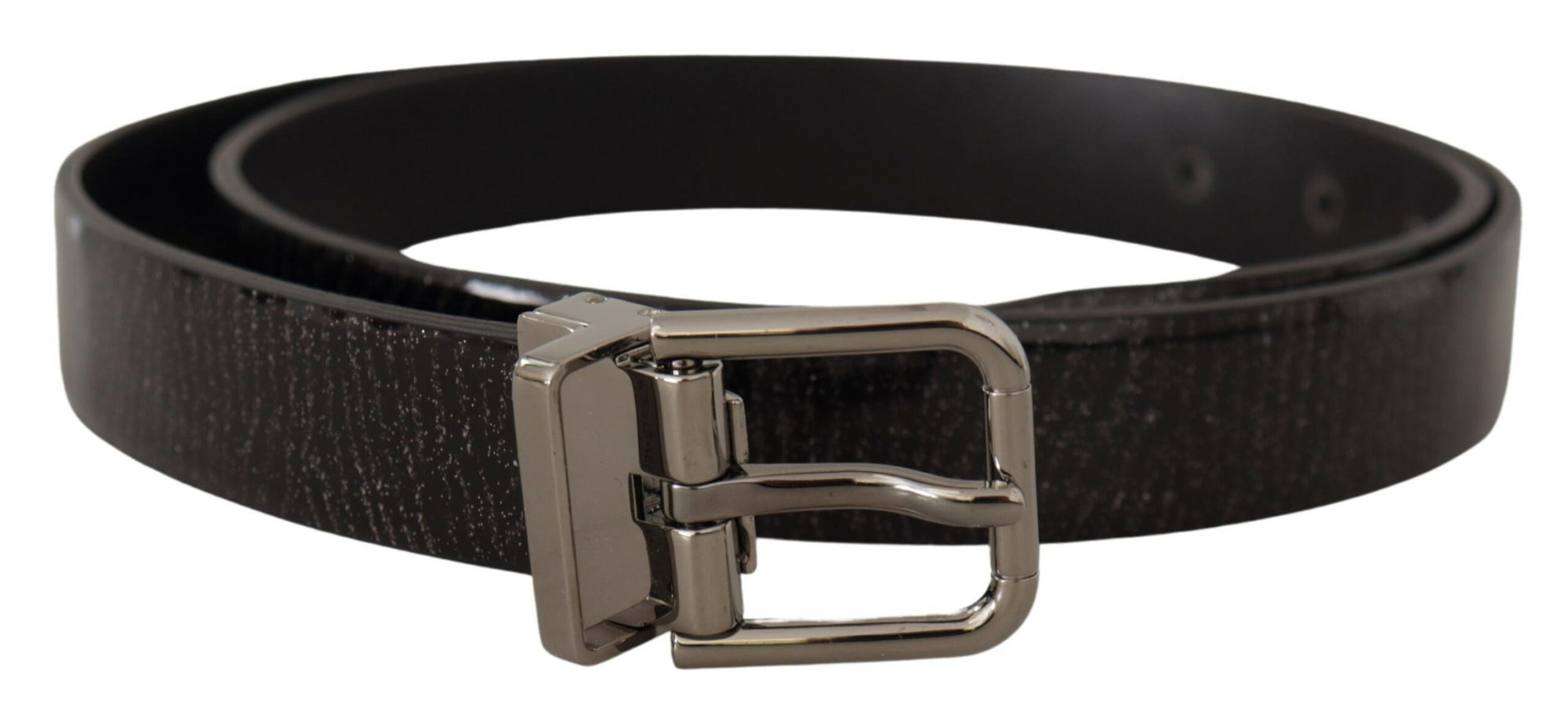 Dolce & Gabbana Black Leather Vernice Metal Buckle Belt - Maison Luxe