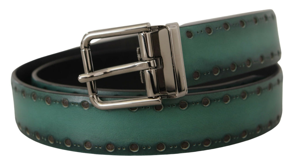 Dolce & Gabbana Green Giotto Leather Silver Metal Buckle Belt - Maison Luxe