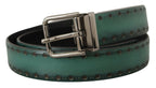 Dolce & Gabbana Green Giotto Leather Silver Metal Buckle Belt - Maison Luxe