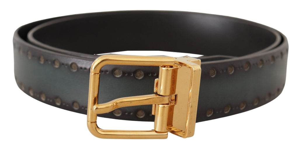 Dolce & Gabbana Green Perforated Leather Brass Metal Belt - Maison Luxe