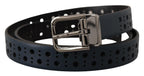 Dolce & Gabbana Navy Blue Perforated Leather Skinny Metal Buckle Belt - Maison Luxe