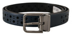 Dolce & Gabbana Navy Blue Perforated Leather Skinny Metal Buckle Belt - Maison Luxe