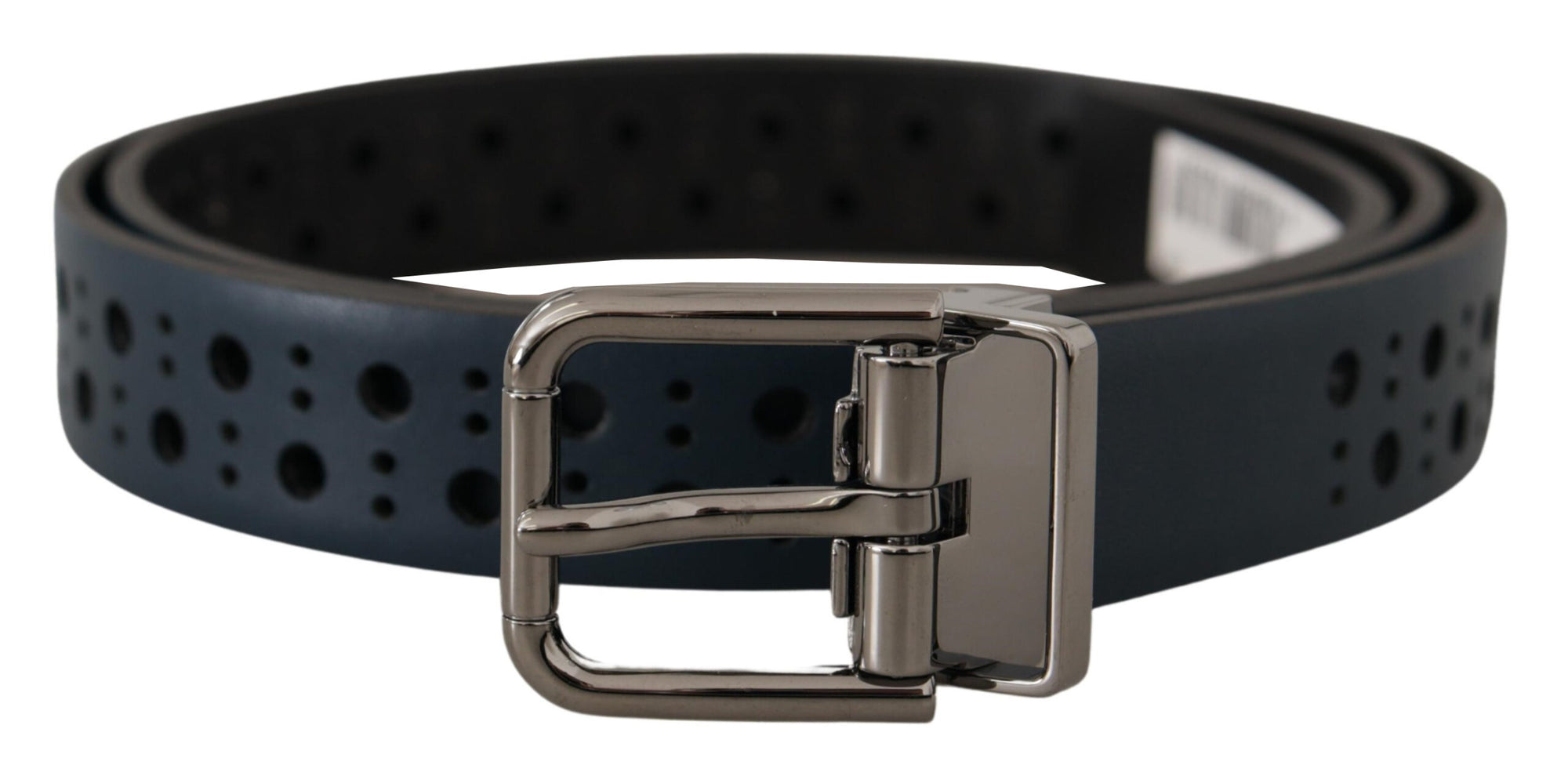 Dolce & Gabbana Navy Blue Perforated Leather Skinny Metal Buckle Belt - Maison Luxe