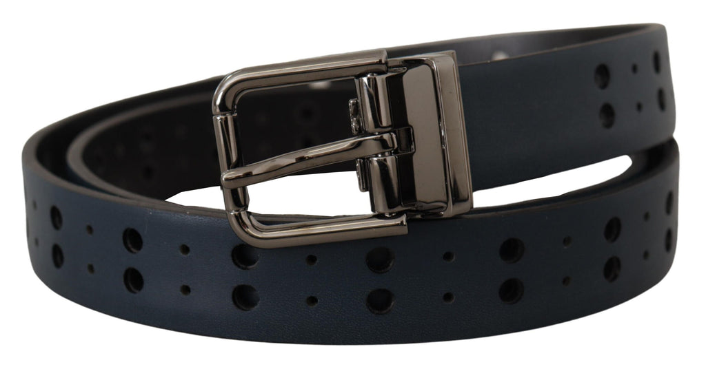 Dolce & Gabbana Blue Perforated Skinny Leather Metal Buckle Belt - Maison Luxe