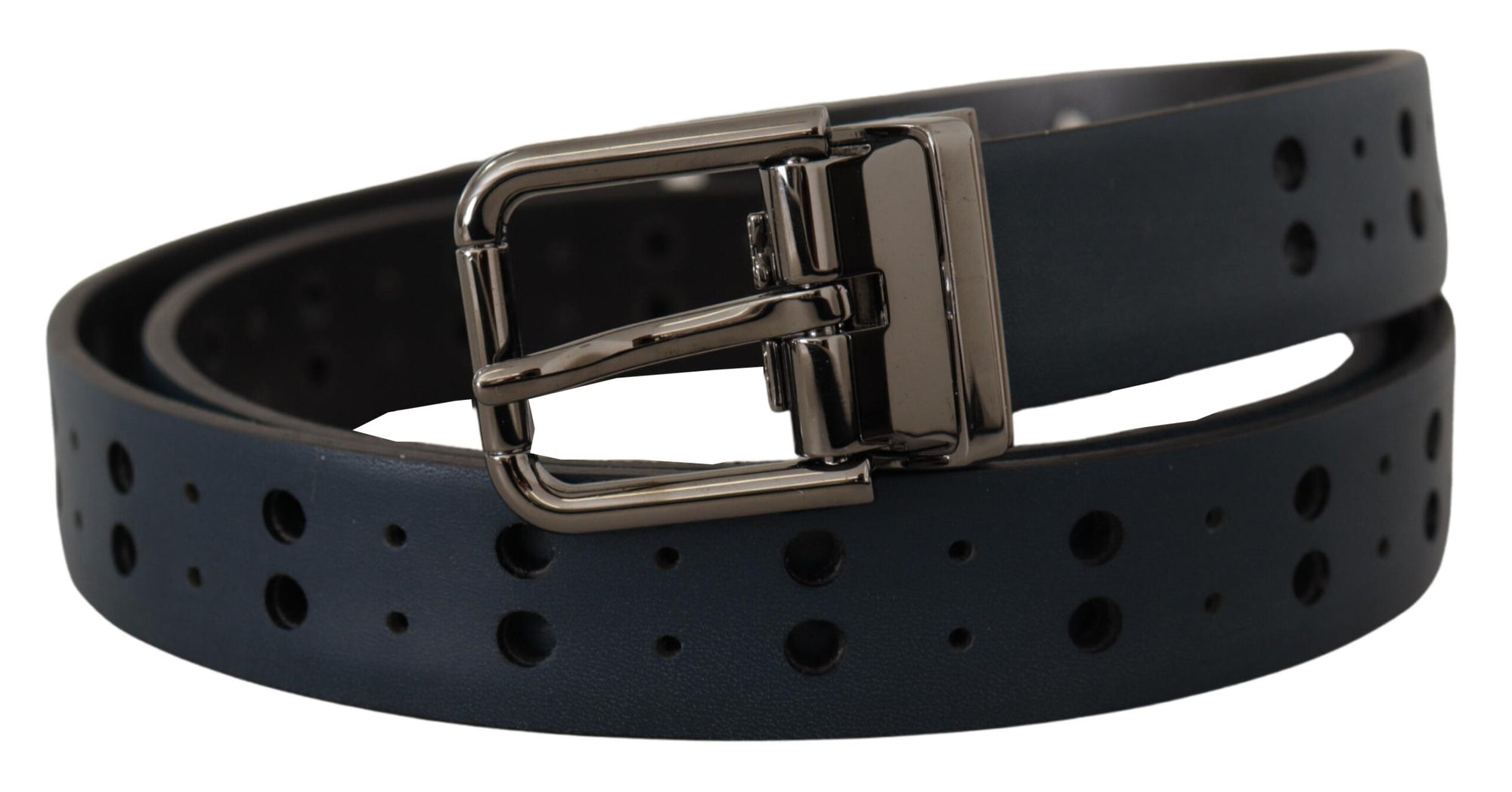 Dolce & Gabbana Blue Perforated Skinny Leather Metal Buckle Belt - Maison Luxe