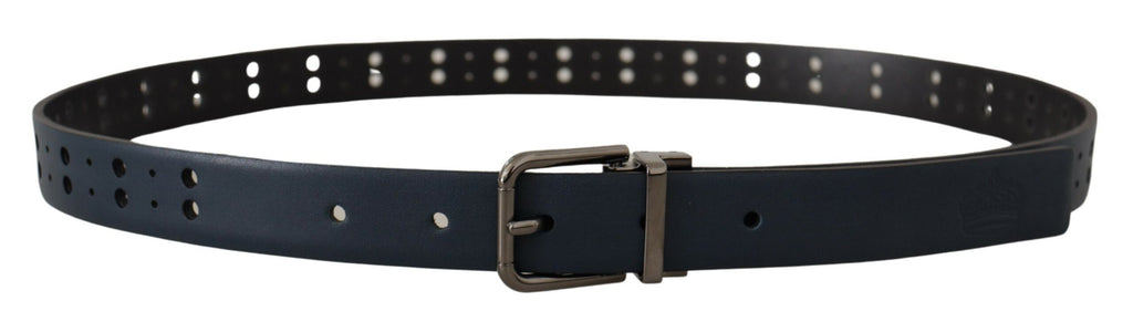 Dolce & Gabbana Blue Perforated Skinny Leather Metal Buckle Belt - Maison Luxe