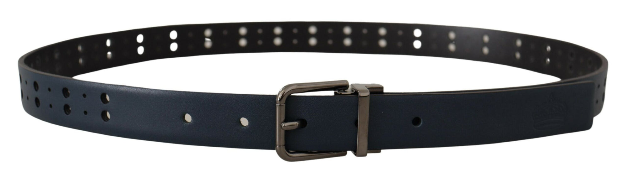 Dolce & Gabbana Blue Perforated Skinny Leather Metal Buckle Belt - Maison Luxe